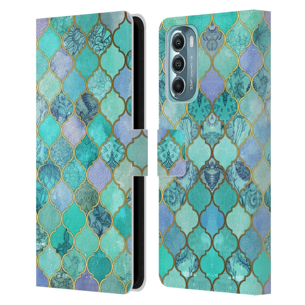 Head Case Designs Officially Licensed Micklyn Le Feuvre Mint Green Moroccan Leather Book Wallet Case Cover Compatible with Motorola Moto G Stylus 5G (2022)