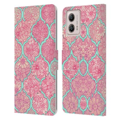 Head Case Designs Officially Licensed Micklyn Le Feuvre Pink and Teal Moroccan Leather Book Wallet Case Cover Compatible with Motorola Moto G53 5G