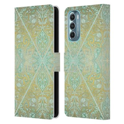 Head Case Designs Officially Licensed Micklyn Le Feuvre Mint and Gold Floral Patterns Leather Book Wallet Case Cover Compatible with Motorola Moto G Stylus 5G (2022)