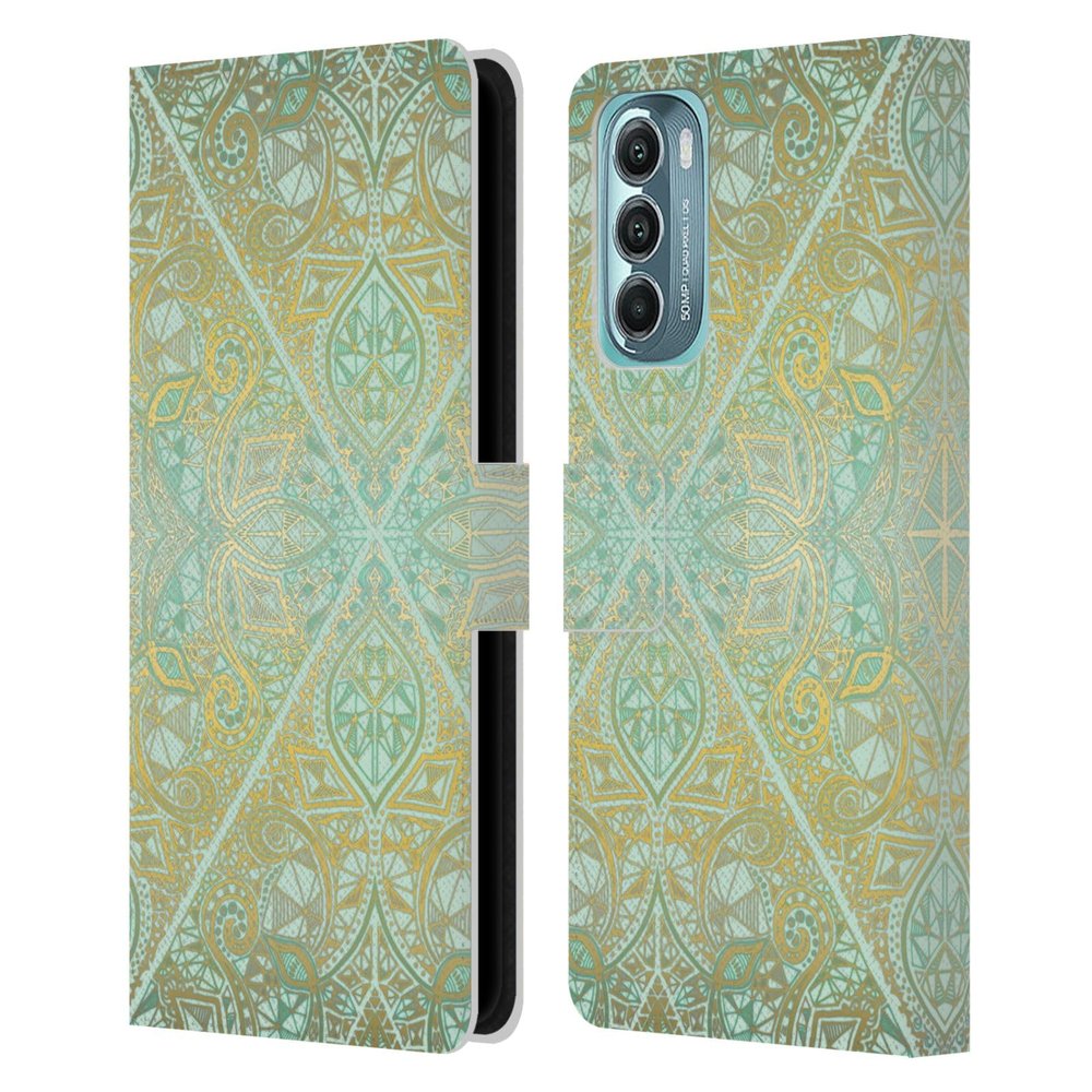 Head Case Designs Officially Licensed Micklyn Le Feuvre Mint and Gold Floral Patterns Leather Book Wallet Case Cover Compatible with Motorola Moto G Stylus 5G (2022)