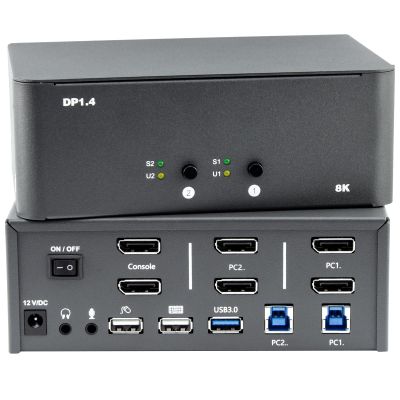 KVM Switch 2 Monitors 2 Computers, 8k Displayport Switch with USB 3.0, Jack, 2 Computers Share a Set of Keyboard, Mouse, Support Windows/Mac/Linux (Dual Monitor)