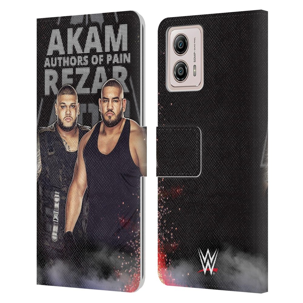 Head Case Designs Officially Licensed WWE Akam and Rezar Authors of Pain (AOP) Leather Book Wallet Case Cover Compatible with Motorola Moto G53 5G