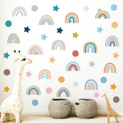 4 Sheets 76 Pcs Bohemian Star Dots Wall Stickers, sacinora DIY Boho Rainbow Wall Decals Removable Vinyl Peel and Stick for Kids Baby Nursery Living Room Bedroom Children's Room Art Decorations