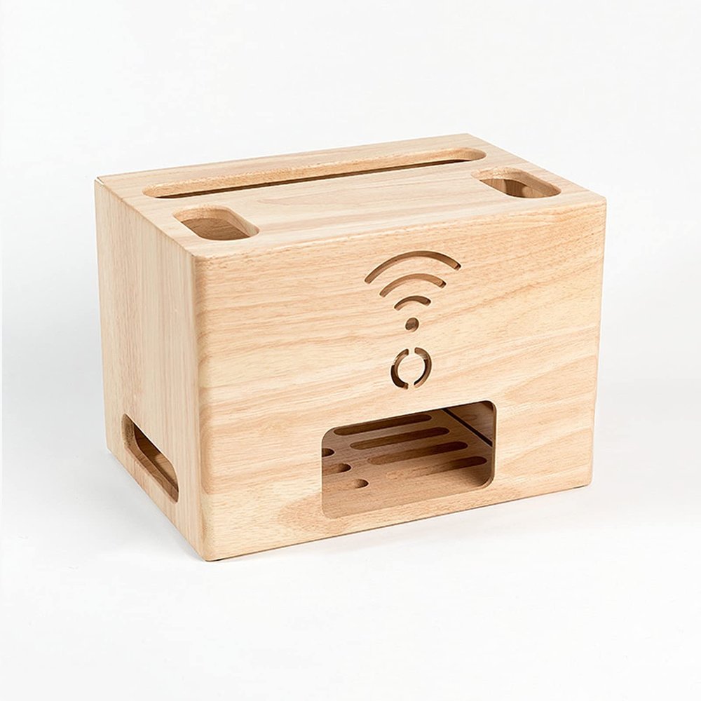 Cable Organizer Box Wooden Power Cable Box Wireless Router Rack Home Office Power Strip Storage Box Double-Layer Cable Management Box, Hide Wires&Power Stripsc Cable Management Box (Size : Rubber woo