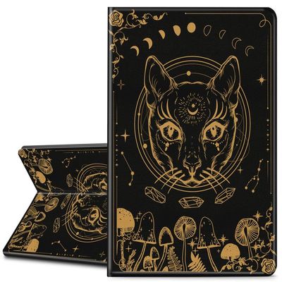 Case for Kindle Fire 7 Tablet (9th/7th/5th Gen), Premium PU Soft Leather Cover Slim Shell Folio Stand for Smart Kindle Fire 7 Tablet Case Released in 2019/2017/2015, Witch Moon Cat