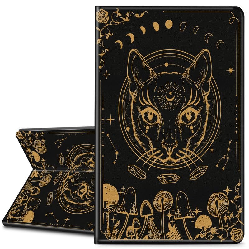 Case for Kindle Fire 7 Tablet (9th/7th/5th Gen), Premium PU Soft Leather Cover Slim Shell Folio Stand for Smart Kindle Fire 7 Tablet Case Released in 2019/2017/2015, Witch Moon Cat