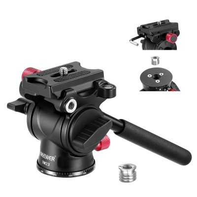 NEEWER Fluid Tripod Head with Handle & Arca Type Quick Release, Aluminum Alloy Panorama Drag Pan Tilt Head with 43mm Scaled Base for Compact Camcorder DSLR Camera, Max Load: 3kg/6.6lb, GM23 Red