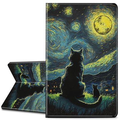 EDGFRTOIO for Kindle Paperwhite 11th Generation Case 6.8" Signature Edition E-Reader 2021, Premium PU Leather Folio Case Slim Shell Folding Stand Cover, Auto Sleep/Wake, Starry Night Cat
