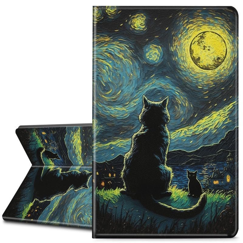 EDGFRTOIO for Kindle Paperwhite 11th Generation Case 6.8" Signature Edition E-Reader 2021, Premium PU Leather Folio Case Slim Shell Folding Stand Cover, Auto Sleep/Wake, Starry Night Cat