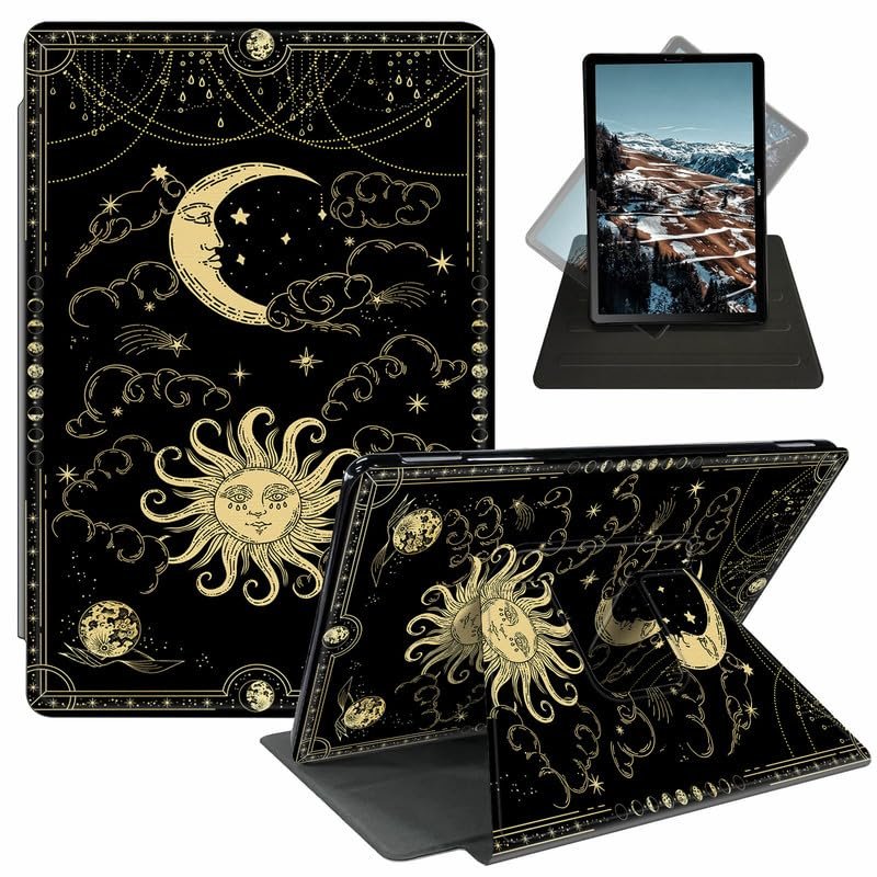 EDGFRTOIO for Kindle Paperwhite 11th Generation Case 6.8" Signature Edition E-Reader 2021, 360 Degree Smart Rotating Case Swivel Stand Auto Sleep/Wake Soft Leather Cover, Mystic Spiritual Sun and Moon