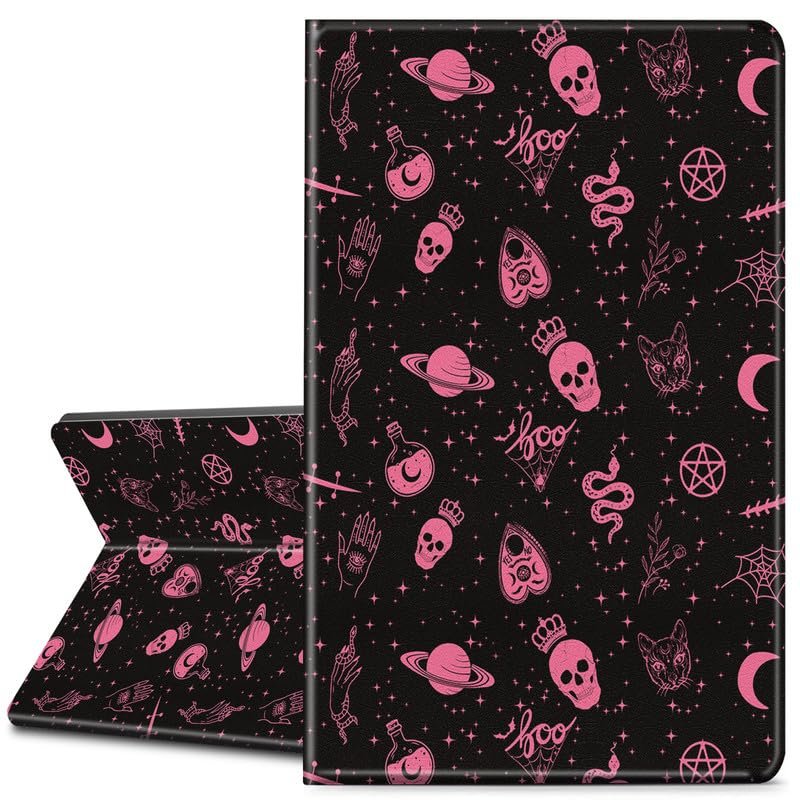 EDGFRTOIO for Kindle Paperwhite 11th Generation Case 6.8" Signature Edition E-Reader 2021, Premium PU Leather Folio Case Slim Shell Folding Stand Cover, Auto Sleep/Wake, Pastel Goth Skull Witch