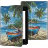 EDGFRTOIO for Kindle Paperwhite 11th Generation Case 6.8" Signature Edition E-Reader 2021, Premium PU Leather Folio Case Slim Shell Folding Stand Cover, Auto Sleep/Wake, Seaside Boat Coconut Trees view 2