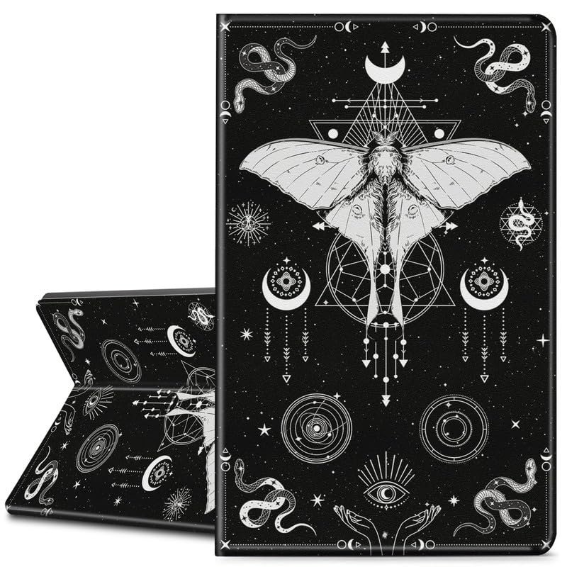 EDGFRTOIO for Kindle Paperwhite 11th Generation Case 6.8" Signature Edition E-Reader 2021, Premium PU Leather Folio Case Slim Shell Folding Stand Cover, Auto Sleep/Wake, Astrology Moth Moon Snake