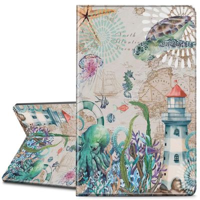 EDGFRTOIO for Kindle Paperwhite 11th Generation Case 6.8" Signature Edition E-Reader 2021, Premium PU Leather Folio Case Slim Shell Folding Stand Cover, Auto Sleep/Wake, Nautical Sea Turtle Octopus