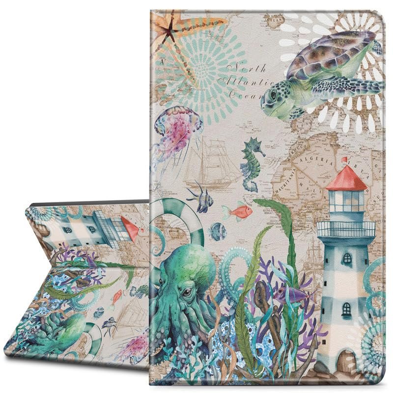 EDGFRTOIO for Kindle Paperwhite 11th Generation Case 6.8" Signature Edition E-Reader 2021, Premium PU Leather Folio Case Slim Shell Folding Stand Cover, Auto Sleep/Wake, Nautical Sea Turtle Octopus