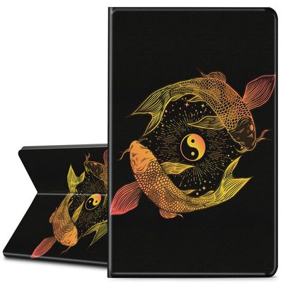EDGFRTOIO for Kindle Paperwhite 11th Generation Case 6.8" Signature Edition E-Reader 2021, Premium PU Leather Folio Case Slim Shell Folding Stand Cover, Auto Sleep/Wake, Gold Yin Yang Koi Fish