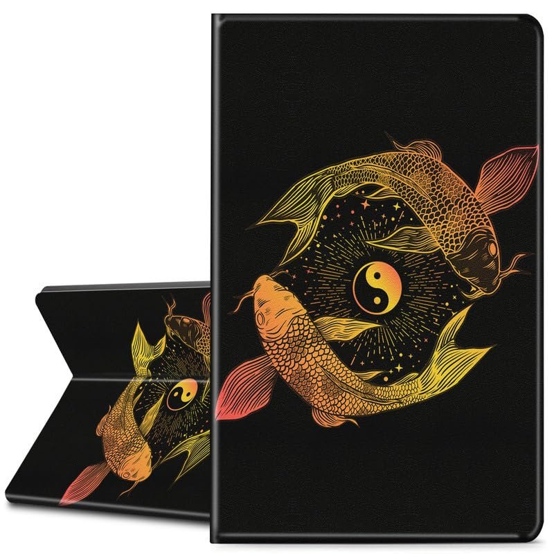 EDGFRTOIO for Kindle Paperwhite 11th Generation Case 6.8" Signature Edition E-Reader 2021, Premium PU Leather Folio Case Slim Shell Folding Stand Cover, Auto Sleep/Wake, Gold Yin Yang Koi Fish