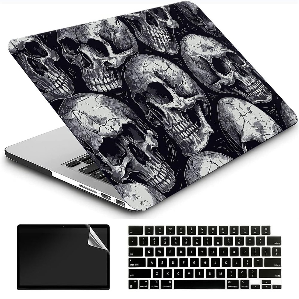 AMCJJ Compatible with MacBook 12 Inch Case 2017 2016 2015 Release A1534 with Retina, Plastic Hard Shell Case + Keyboard Cover + Screen Protector - Skulls