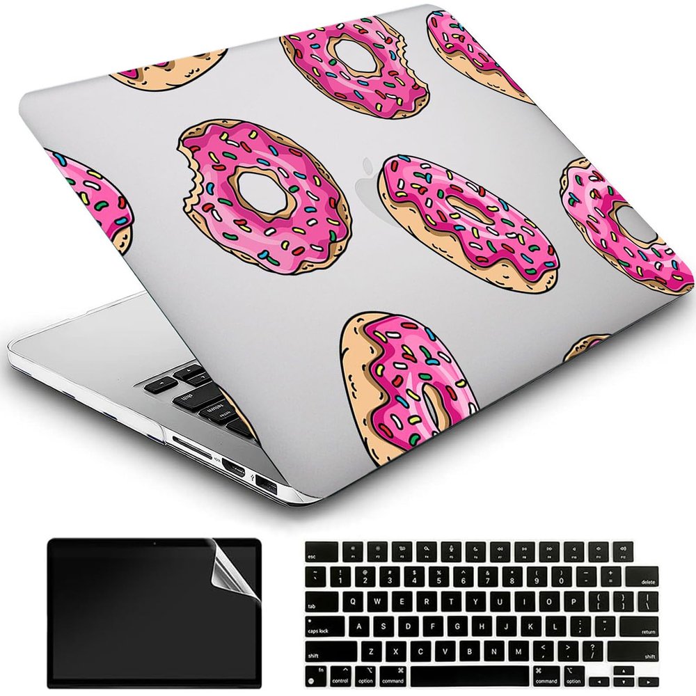 AMCJJ Compatible with MacBook 12 Inch Case 2017 2016 2015 Release A1534 with Retina, Plastic Hard Shell Case + Keyboard Cover + Screen Protector - Donut