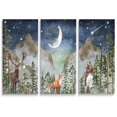 Woodland Nursery Wall Art for Kids Room Deer Fox Bear Moon Star Netural Baby Room Artwork for Boys Girls Forest Mountain Wall Art Nature Animals Adventure Nursery Decor Prints Set of 3 12x16 Inch
