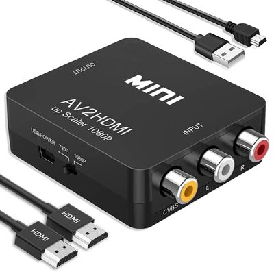Chodwe RCA to HDMI Converter, 1080P Mini RCA Composite CVBS AV to HDMI Video Audio Converter Adapter, Supports PAL/NTSC for N64 Wii PS2 PS3 Xbox VHS VCR Camera DVD - with HDMI Cable