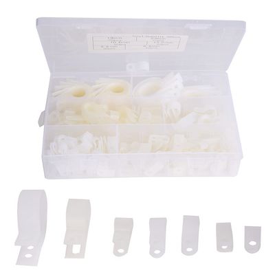 P Type Cable Clamp, 200pcs Plastic Nylon Cable Clamp R Type P Type Wire Clip Fasteners Assorted Box 5.3R 3/16 6.4R 1/4 10.4R 3/8, Cable Straps (200 pcs - White Nylon R Clip)
