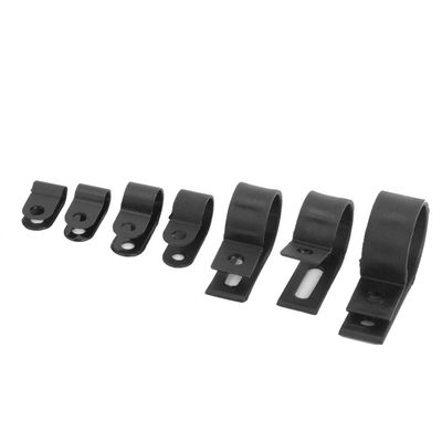P Type Cable Clamp, 200pcs Plastic Nylon Cable Clamp R Type P Type Wire Clip Fasteners Assorted Box 5.3R 3/16 6.4R 1/4 10.4R 3/8, Cable Straps (200 pcs - Black Nylon R Clip)