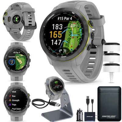 Garmin Approach S70 Golf Smartwatch | AMOLED Display | Shot Execution/Putt Alignment | Golfing System with Approach CT10 Starter Kit, Club Tracking System (3 Sensors) and Signature Stand Power Bundle