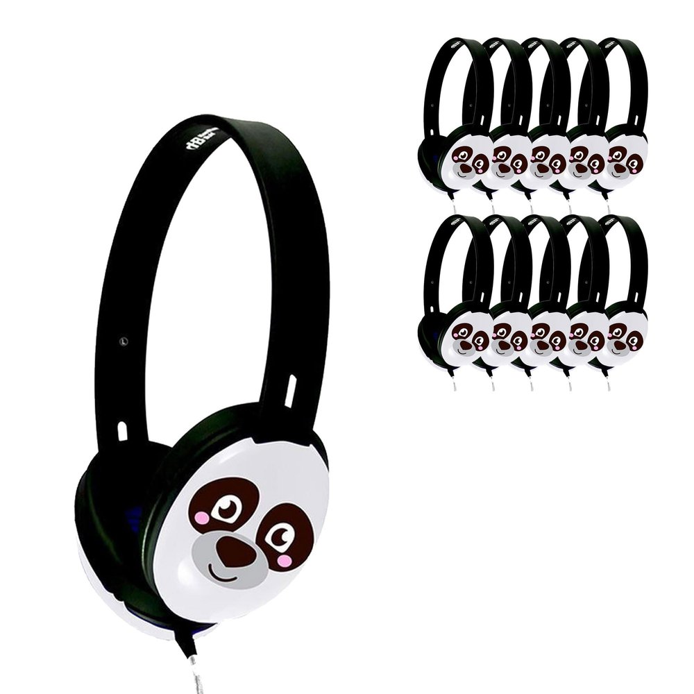 HamiltonBuhl Primo Stereo Headphones 10Pack  Panda | NoiseReducing Ear Cups, ChewResistant DuraCord, Washable Leatherette Cushions, 3.5mm SlimBarrel Plug  Classroom Student Headphones