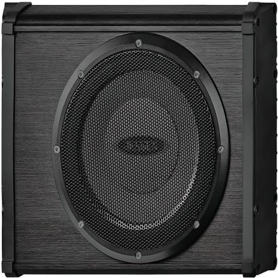 Jensen JMPSW800 8 Inch Marine Amplified Subwoofer, 200 Watt Powered Speaker, Water Resistant, Slim Design, Aluminum Enclosure, Adjustable Gain, Crossover, Vertical Horizontal Mount