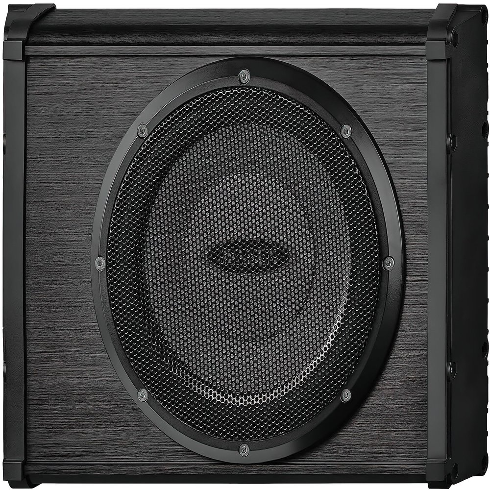 Jensen JMPSW800 8 Inch Marine Amplified Subwoofer, 200 Watt Powered Speaker, Water Resistant, Slim Design, Aluminum Enclosure, Adjustable Gain, Crossover, Vertical Horizontal Mount