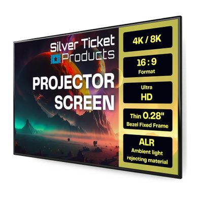 Silver Ticket Products S7 Series 6 Piece Thin Bezel Home Theater Fixed Frame 4K/8K Ultra HD, HDTV, HDR & Active 3D Projection Screen, 16:9 Format, 110" Diagonal, UST ECLIPSE Material S7-169110-ECLIPSE