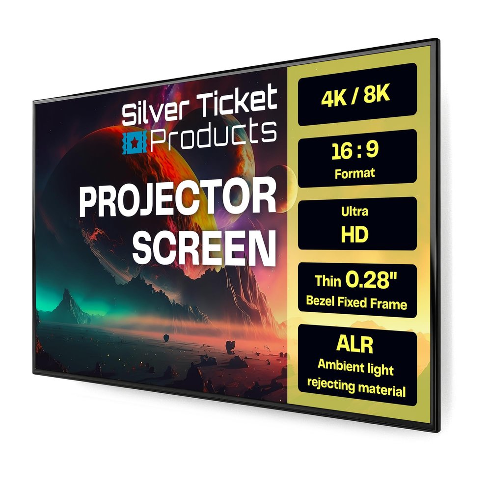 Silver Ticket Products S7 Series 6 Piece Thin Bezel Home Theater Fixed Frame 4K/8K Ultra HD, HDTV, HDR & Active 3D Projection Screen, 16:9 Format, 110" Diagonal, UST ECLIPSE Material S7-169110-ECLIPSE