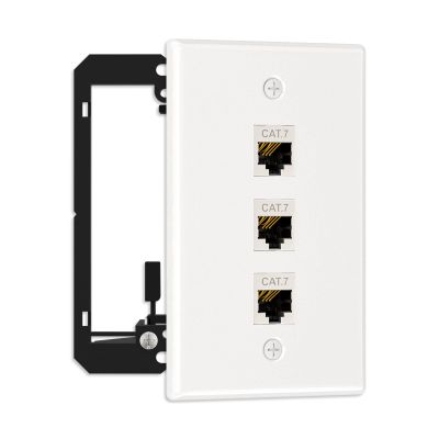FGB Ethernet Wall Plate with Mounting Bracket, 3 Port Keystone Wall Plate with Bracket and Cat7 Shielded RJ45 Keystone Coupler, Single Gang Keystone Wall Plate with Female to Female RJ45 Keystone