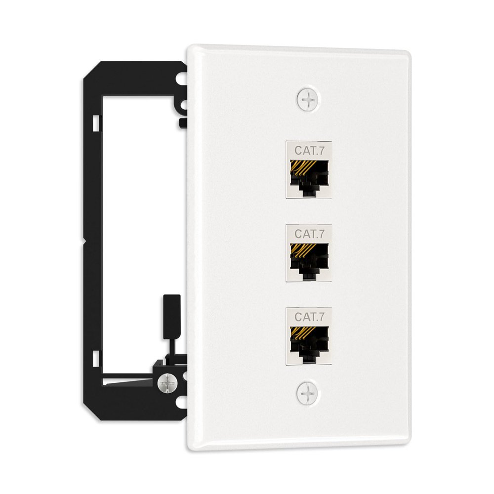 FGB Ethernet Wall Plate with Mounting Bracket, 3 Port Keystone Wall Plate with Bracket and Cat7 Shielded RJ45 Keystone Coupler, Single Gang Keystone Wall Plate with Female to Female RJ45 Keystone