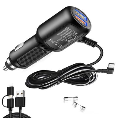 USB C Dash Cam Charger,Dual Port USB Vehicle Fast Charging Cord 11.5FT