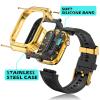 Deczone Band with Stainless Steel Case Compatible with Apple Watch Series 9 8 7 45mm Band, iwatch Bands Rugged Metal Protective Cover for Men (Gold) view 2