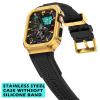 Deczone Band with Stainless Steel Case Compatible with Apple Watch Series 9 8 7 45mm Band, iwatch Bands Rugged Metal Protective Cover for Men (Gold) view 3