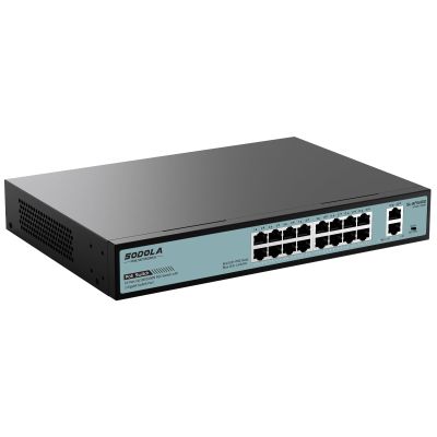 SODOLA 16 Port Gigabit PoE Switch 400W,2 Gigabit Uplink,802.3af/at,Port Isolation,Metal Casing,1U Rackmount,Unmanaged Network Switch