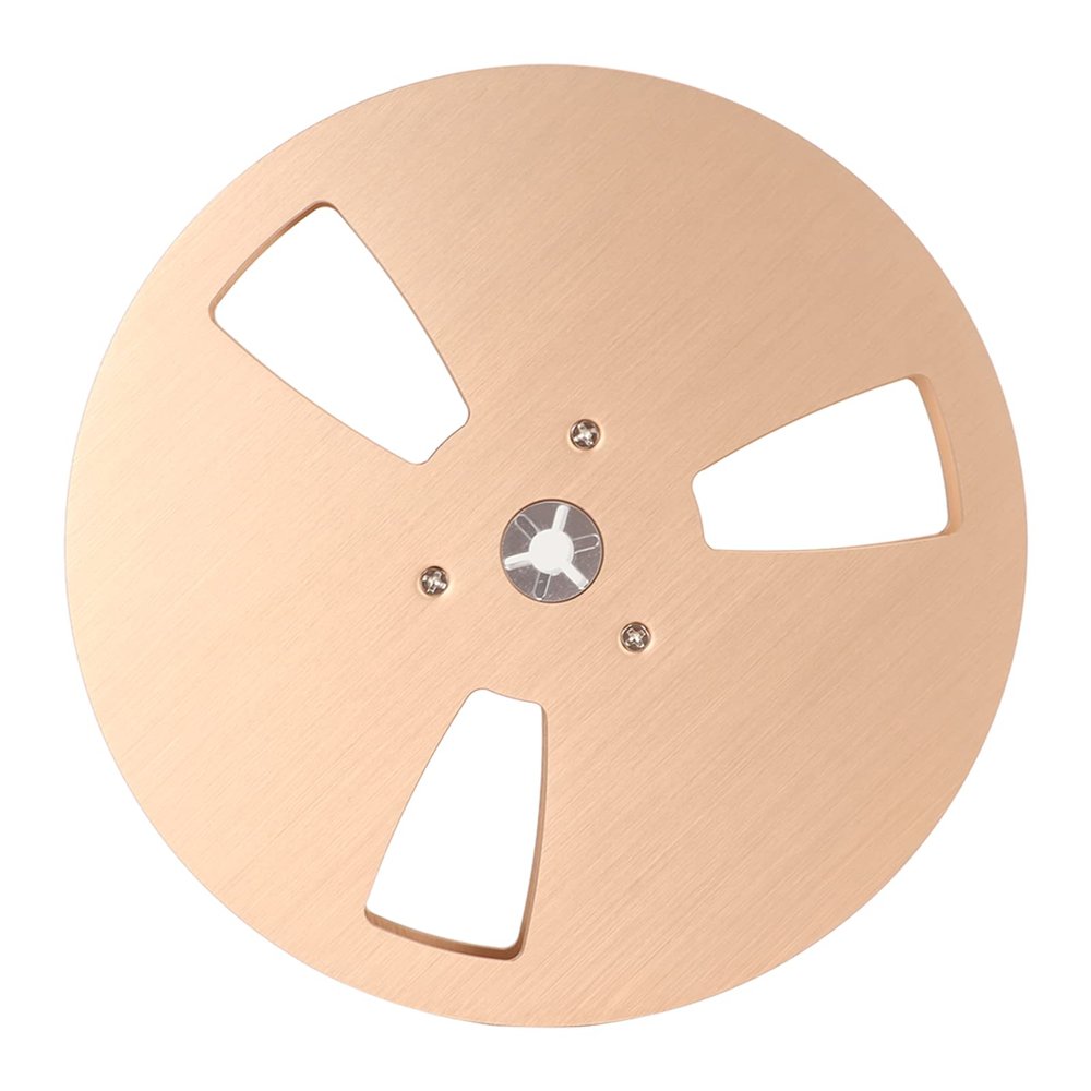 Reel to Reel Take Up Reel, 1/4 7 Inch 3 Hole Aluminum Alloy Empty Reel, Tape Takeup Reel Machine Part for TEAC Reel to Reel Tape (Gold)
