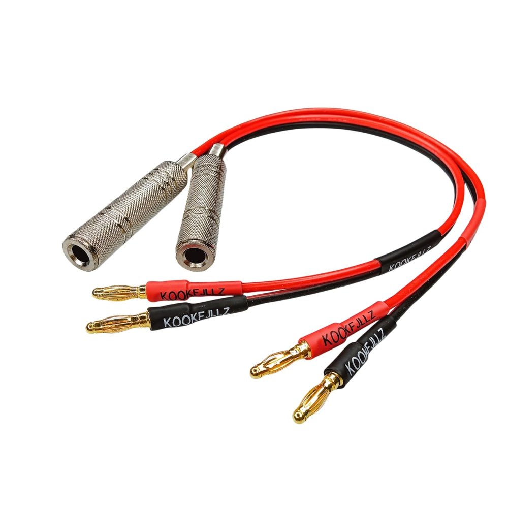 KOOKFJLLZ 2-Packs 1/4 Inch TS Female to Banana Plug, 6.35mm Female Jack to Banana Audio Cable for Speaker Wire(1- Feet)