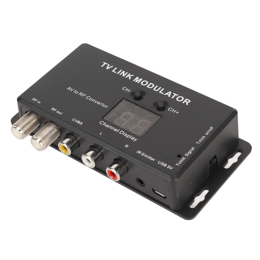 TV Link Modulator,AV to RF UHF Modulator Support PAL NTSC AV to RF Converter IR Extender Adapter,471.25885.25MHz UHF Home Converter,for DVD Players,Games,Digital