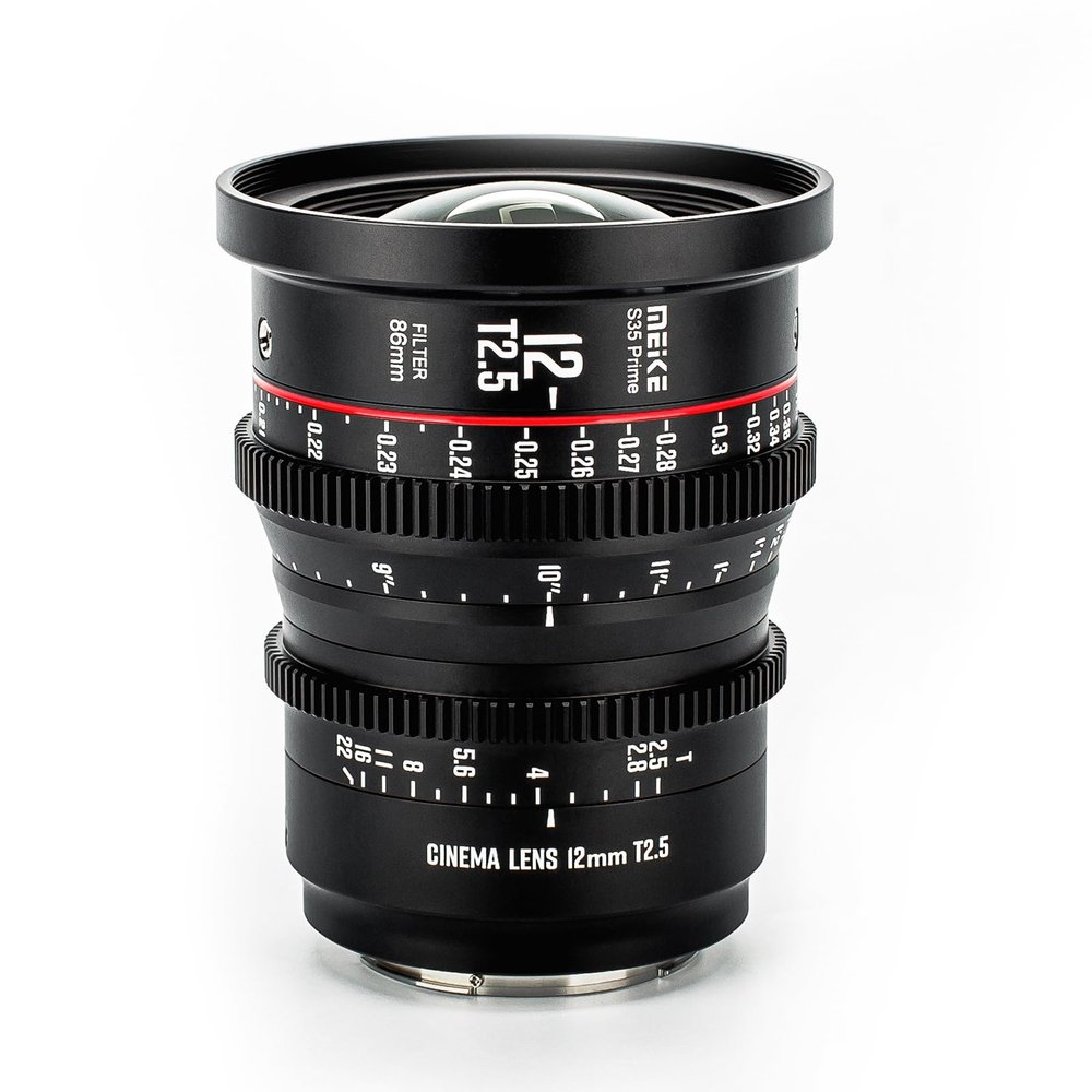 Meike 12mm T2.5 Cinema Lens - Compatible with Canon EF Mount & Cinecamcorders EOS C100, C200, C300, Zcam E2-S6 6K