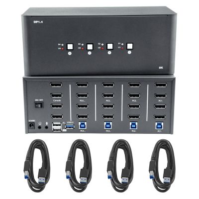 KVM Switch 4 Monitors 4 Computers, 8k Displayport Switch with USB 3.0, Jack, 4 Computers Share a Set of Keyboard, Mouse, Support Windows/Mac/Linux (Quad Monitor)