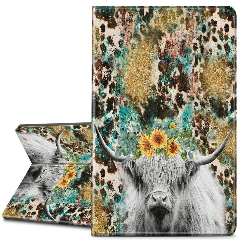 EDGFRTOIO for All New Kindle (11th Generation-2022 Release) Case 6" E-Book Reader Cover, Premium PU Leather Smart Folio Case Folding Stand Cover for Kindle 11 2022/2023, Highland Cow Western Cowhide