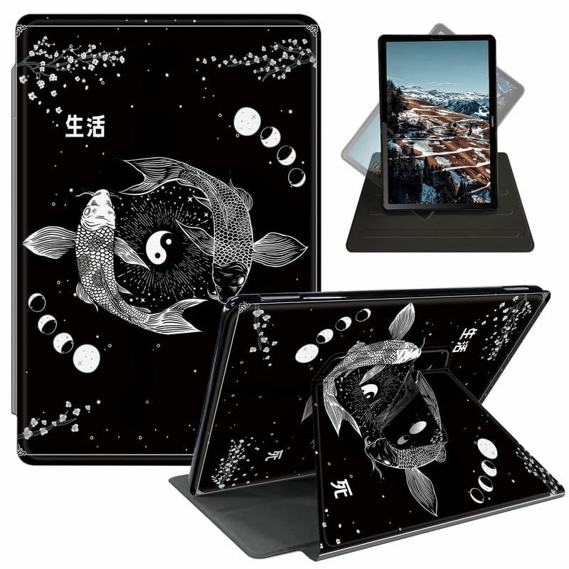 Case for 6" All-New Kindle (11th Generation-2022 Release), 360 Degree Smart Rotating Case Swivel Stand Soft Leather Cover with Auto Sleep/Wake for Kindle 11 2022/2023, Koi Fish Cherry Blossom