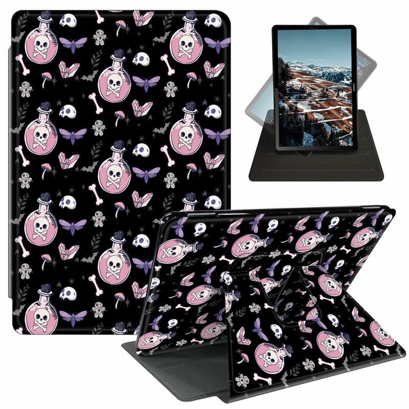 Case for 6" All-New Kindle (11th Generation-2022 Release), 360 Degree Smart Rotating Case Swivel Stand Soft Leather Cover with Auto Sleep/Wake for Kindle 11 2022/2023, Pastel Goth Moth Witch