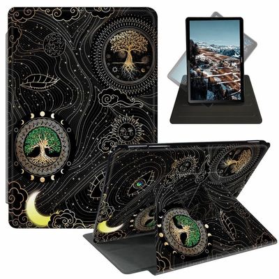 Case for 6" All-New Kindle (11th Generation-2022 Release), 360 Degree Smart Rotating Case Swivel Stand Soft Leather Cover with Auto Sleep/Wake for Kindle 11 2022/2023, Tree of Life Sun Moon Star