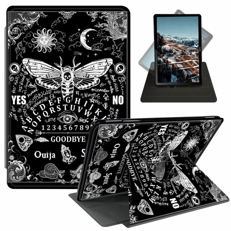 Case for 6" All-New Kindle (11th Generation-2022 Release), 360 Degree Smart Rotating Case Swivel Stand Soft Leather Cover with Auto Sleep/Wake for Kindle 11 2022/2023, Death Moth Spirit Board