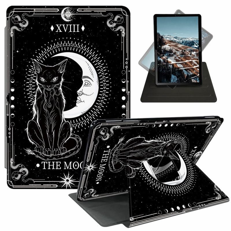 Case for 6" All-New Kindle (11th Generation-2022 Release), 360 Degree Smart Rotating Case Swivel Stand Soft Leather Cover with Auto Sleep/Wake for Kindle 11 2022/2023, Cat Moon Tarot Card